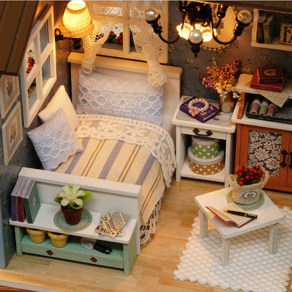 LED DIY Miniature 3D Wooden House Dollhouse Kit