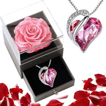 Ocean Heart Love Necklace with Eternal Rose Jewelry Box