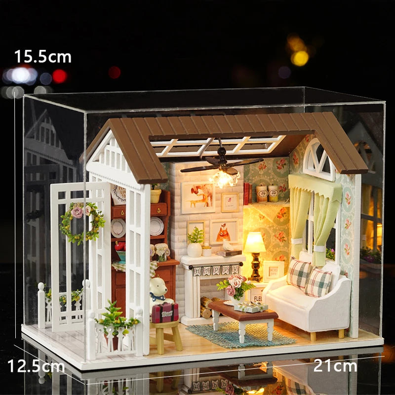 LED DIY Miniature 3D Wooden House Dollhouse Kit