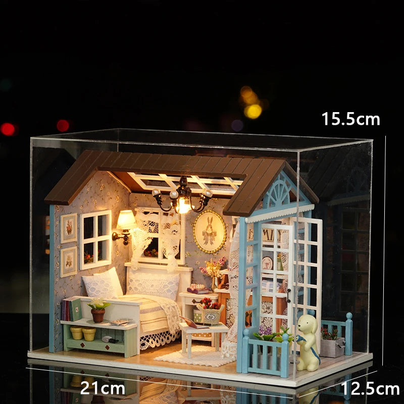 LED DIY Miniature 3D Wooden House Dollhouse Kit