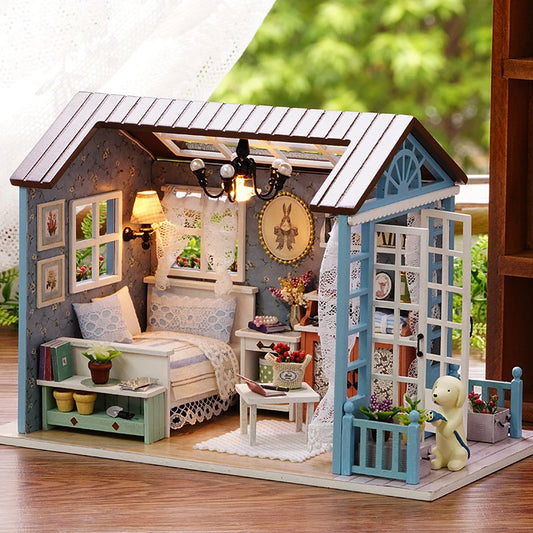 LED DIY Miniature 3D Wooden House Dollhouse Kit