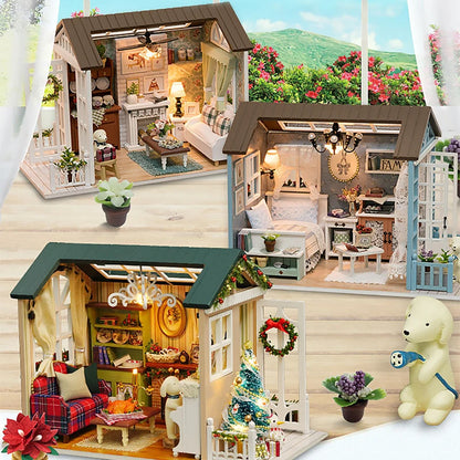 LED DIY Miniature 3D Wooden House Dollhouse Kit