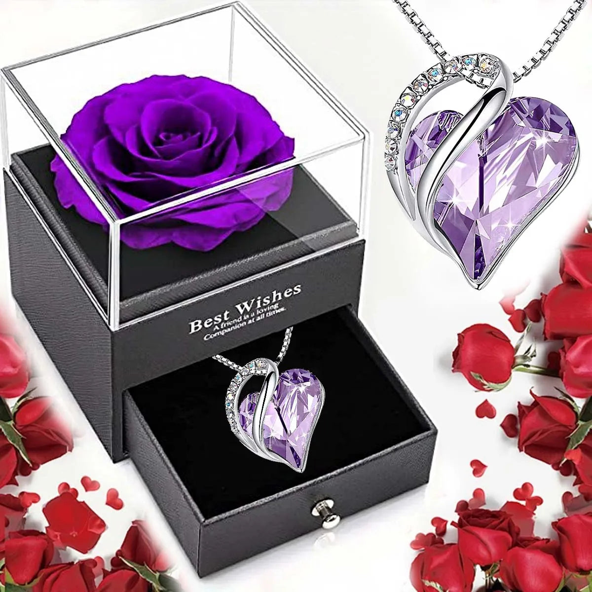 Ocean Heart Love Necklace with Eternal Rose Jewelry Box