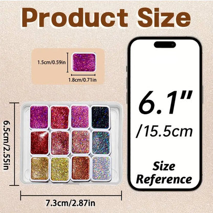 12-Color Laser Solid Watercolor Paint Set for Drawing, Calligraphy,Flower Wrapping,Dyeing,Ideal for Artists, Adults in Festival