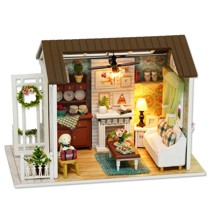 LED DIY Miniature 3D Wooden House Dollhouse Kit
