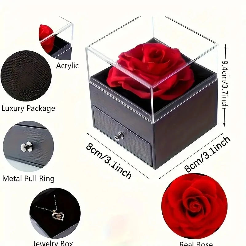 Ocean Heart Love Necklace with Eternal Rose Jewelry Box