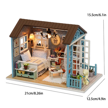 LED DIY Miniature 3D Wooden House Dollhouse Kit
