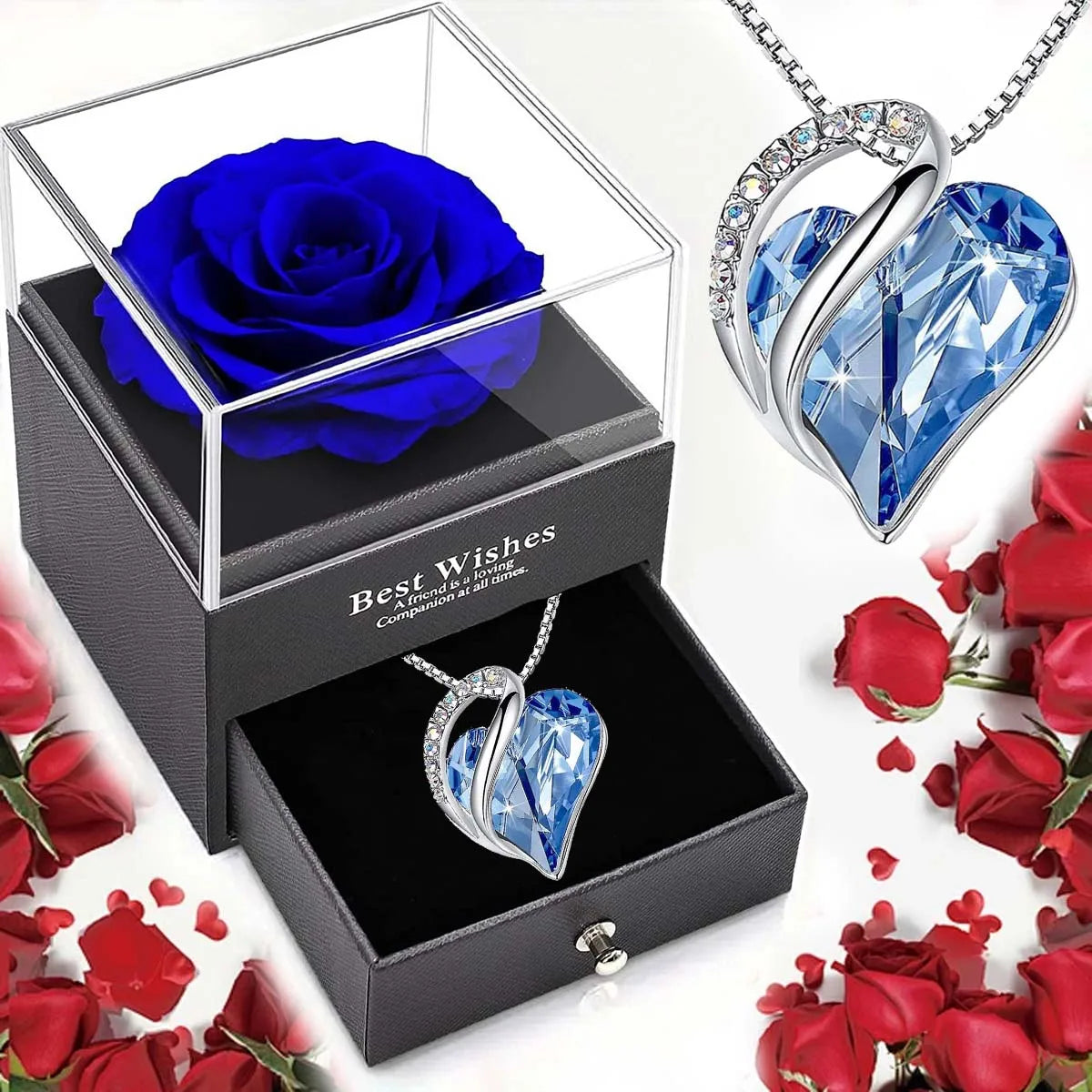 Ocean Heart Love Necklace with Eternal Rose Jewelry Box