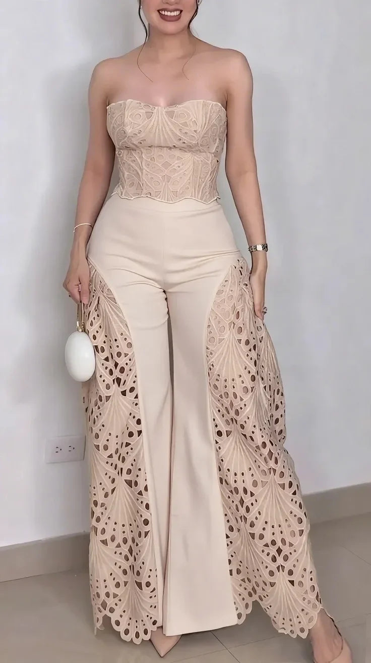 Andrea - Fashionable Lace Tube Top & Trousers Suit✨👗
