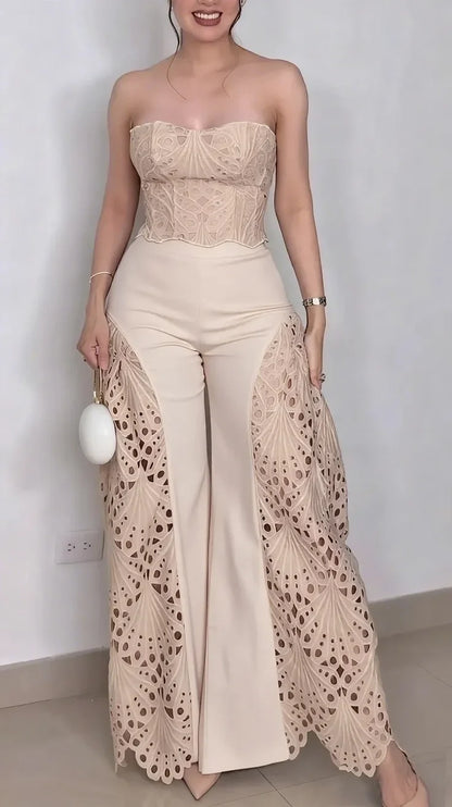 Andrea - Fashionable Lace Tube Top & Trousers Suit✨👗