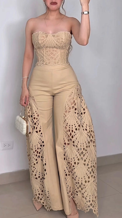 Andrea - Fashionable Lace Tube Top & Trousers Suit✨👗