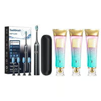 Toothpaste（3 pcs）+Adult Sonic Electric Toothbrush（4 brush heads + storage box）-Black